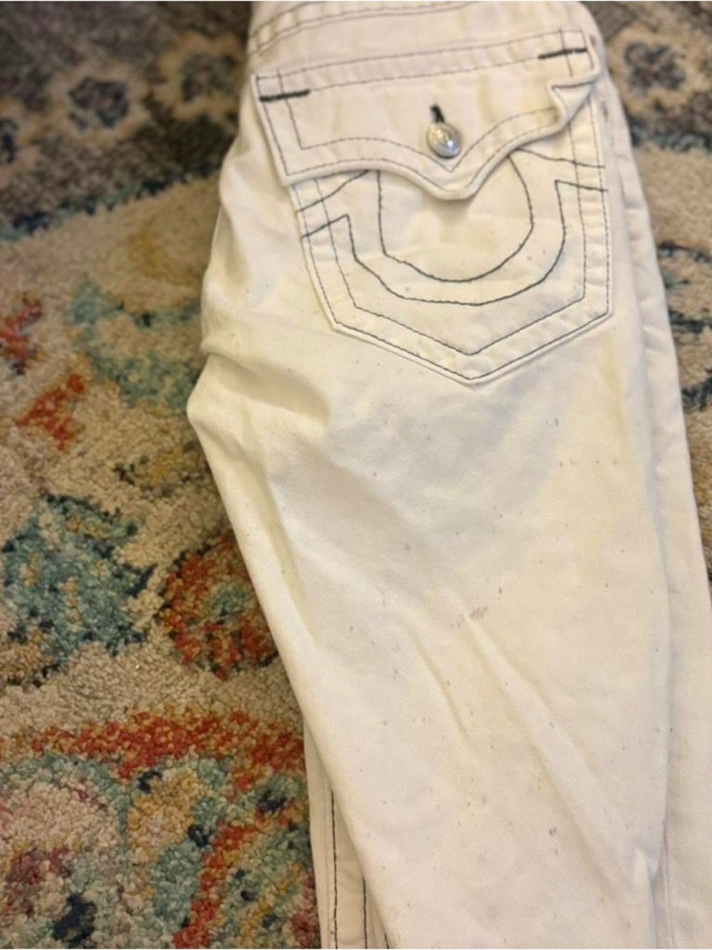 True Religion White Contrast Stitch Jeans (Size 28) - Picture 6 of 7
